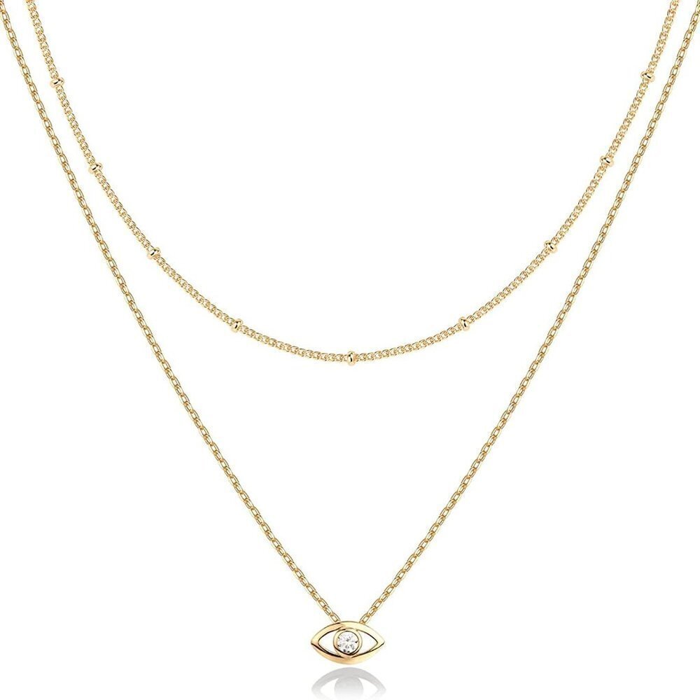 14K Gold Plated Evil Eye Layering Pendant Necklaces